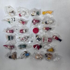 Miniature Wooden Christmas Ornaments Lot 24pc Santa Snowman Angel Grannycore
